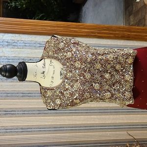 Red holiday chiffon dress